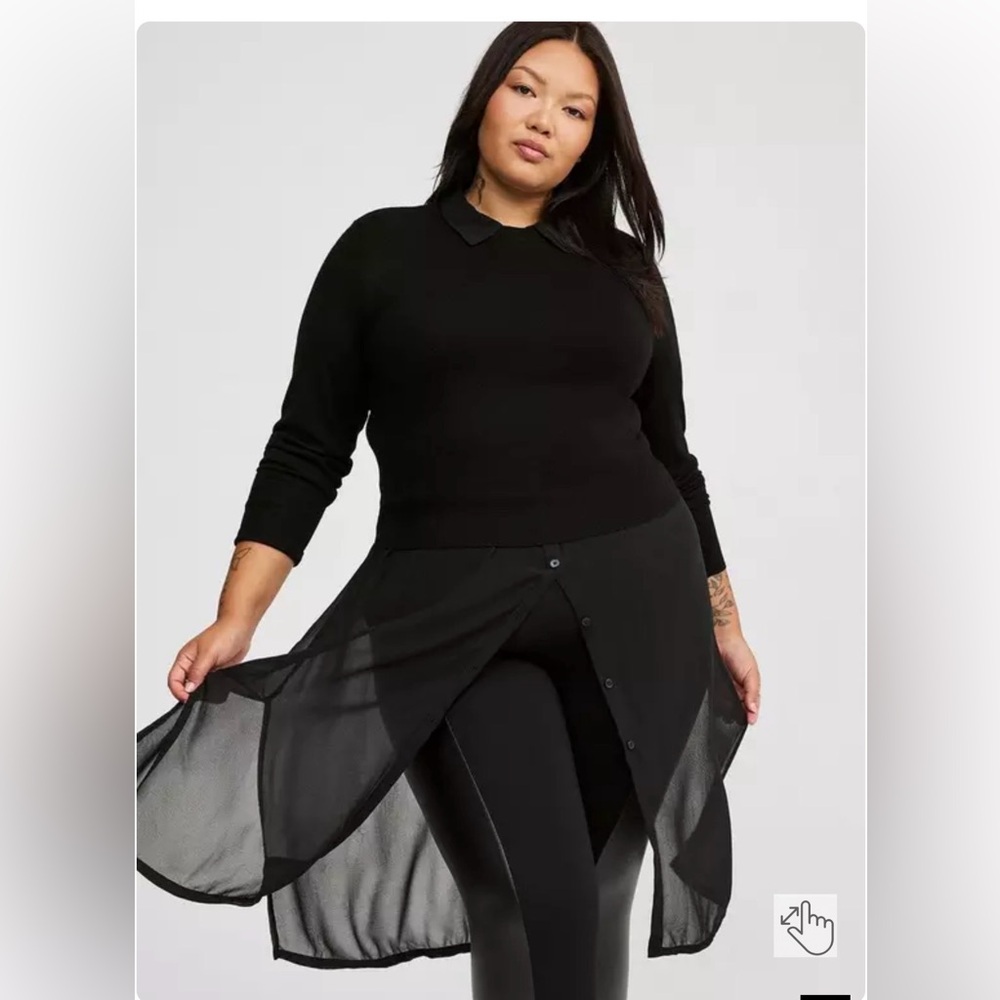 Fitted Crop Chiffon Two-Fer Sweater